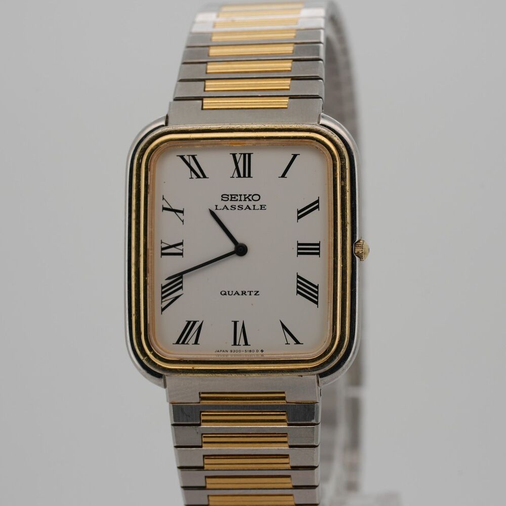 Vintage Seiko Lassale 27mm 9300-5109 Ultra Thin 4mm Two Tone Roman White Watch